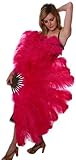 ZUCKER Feathers - Large Ostrich Prime Femina Feather Fan - Folding Flapper Fan - Fun Accessory for Dances, Weddings, Halloween, New Year’s Eve, and Parties - Shocking Pink Ostrich Feathers, 24x48