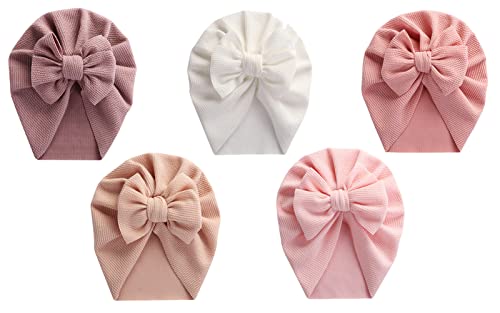 Image of Happy Cherry Newborn Hospital Hat Mittens Baby Beanies with Bow Knot Infant Caps Soft Cute Toddler Headwrap for Boys Girls