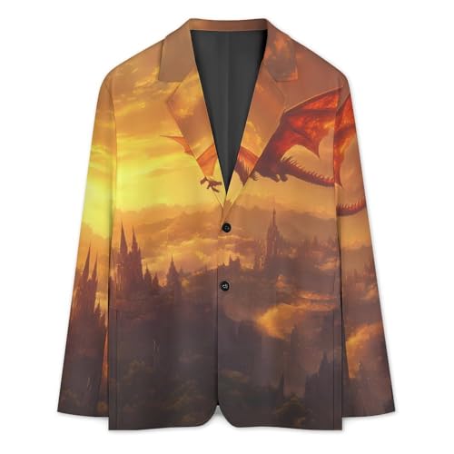 Castle Dragon Sunset Men's Slim Suit Long-Sleeve Prom Tuxedo Classic Two Button Business Jacket3