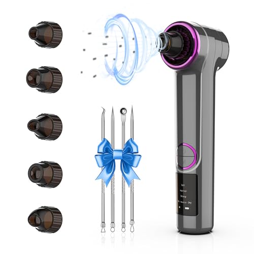 Blackhead Remover Pore Vacuum with Heating– 5 Heads, 3 Levels, USB Rechargeable Deep Cleaner for Blackheads & Acne