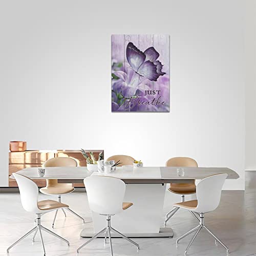 Bathroom Butterfly Wall Art Purple Butterfly Flower Pictures Just Breath Wall Decor Canvas Prints Framed Modern Inspirational Painting Artwork For Bathroom Bedroom Living Room Kitchen Office 12"X16" #TOP4