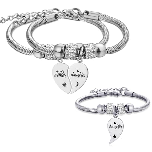 Image of Yonhon Mother 2 Daughter Bracelet Set for 3, Mom 2 Daughter Matching Bracelet for 3