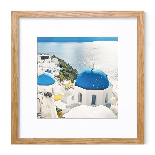 Axeman 12x12 Picture Frame with Mat for 8x8, Solid Oak Wood Square Picture Frame with Tempered Glass, Natural Wooden 12x12 inch Photo Frame for Wall Home Decor Art Photo and Prints, Natural