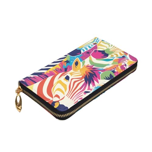 Colorful Rainbow Zebra Prints Leather Long Clutch Wallet for Fashionable Girls and Women - Durable, Stylish, and Functional, Black, One Size3