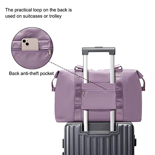 Forestfish Travel Duffel Bags For Women With Trolley Sleeve, Weekender Overnight Carry On Bag Lightwight Waterproof, Purple4