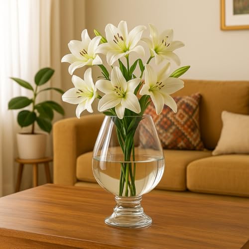 Image of ecofynd Glass Vase for Flowers Plants, Modern Decorative Vase for Home Decor Center Table, Bedroom, Living Room, Office Decoration, Wedding or Gifts (GVASE004)