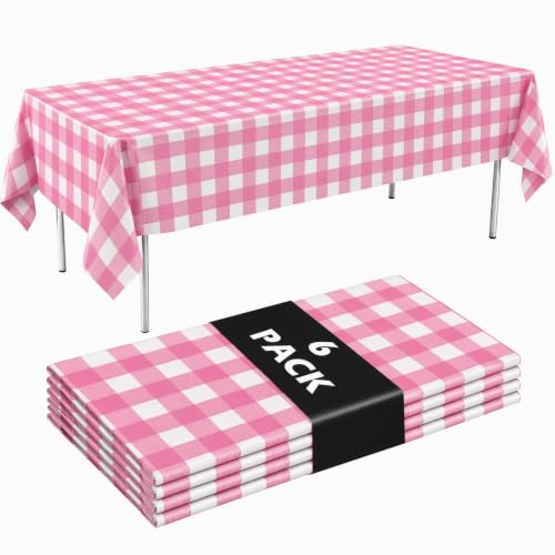 GeeRic 6 Pack Nappes plastique 54 x 108 po imperméables carreaux roses