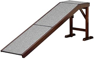 PawHut Pet Ramp for Dogs Cats Non-Slip Carpet Top Platform - Brown & Grey