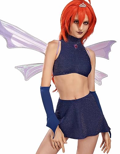Winx Club Costume de cosplay Dark Bloom pour femme - Haut et jupe avec une paire d'ailes (taille M)