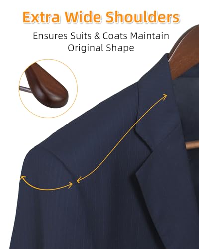 Miniatura 5 de Hangerman 10pcs Perchas De Madera Perchas Con Barra De Pantalones Antideslizante Naturaleza Perchas Para Abrigos,Trajes 10pcs Perchas Con Hombros Extra Anchos Nogal