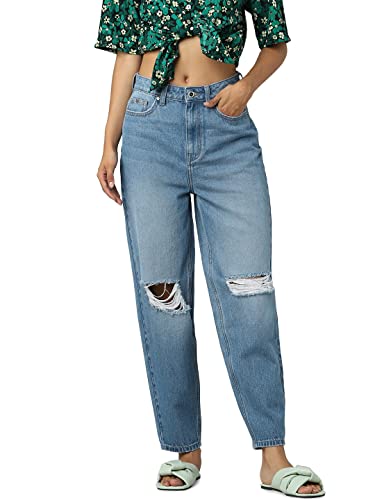 Image of ONLY Women High Rise Relaxed Fit Highly Distressed|Light Fade Jeans