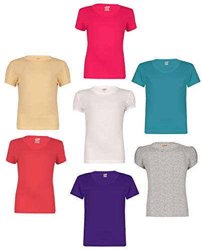 Image of SINI MINI Sinimini Girls Half Sleeve Cotton Round Neck Tshirt with bio wash (Pack of 7).