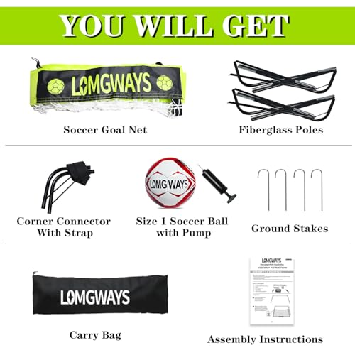 Image of LOMGWAYS Soccer Goal for Kids + Youth with Carry Bag for Practice & Games | Indoor+Outdoor Use| Easy Set Up| Multiple Sizes| Portable|Great for Kids|for all skill levels| Secure Anchoring