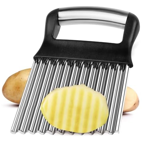 Vicloon Crinkle Cutter, Potato Chipper, Stainless Steel Potato Chipper Chip Cutter, Potato Cutter French Fries Vegetable Cutter and Fruit Slicer Cover