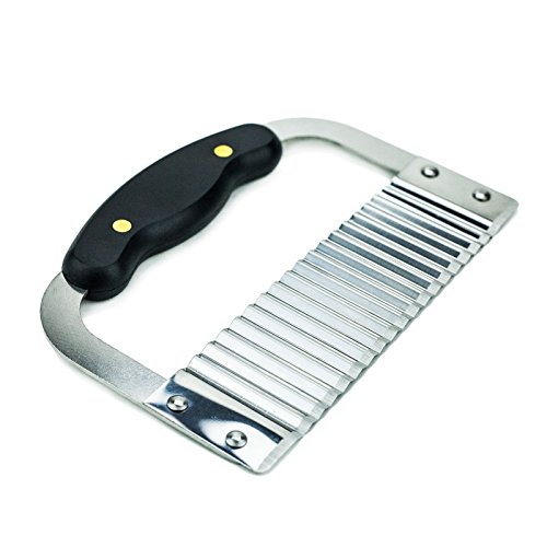 Huji Black Handled Crinkle Cut Knife Salad Chopping Knife and Vegetable French Fry Slicer Steel Blade Cutting Tool, Silver (1 Pack, Crinkle Cutter)