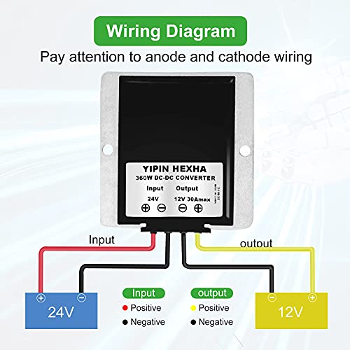 DC 24V Step Down to DC 12V 30A 360W DC DC Converter Regulator Waterproof Buck Power Supply Reducer Regulator Transformer Voltage Module for Golf cart Club car