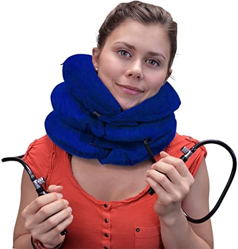 (2- Pump) Cervical Neck Traction Device – Premium 4-Way Targeting Neck Stretcher for Instant Pain Relief (Royal Blue)