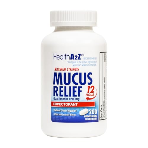 HealthA2Z Mucus Relief | Guaifenesin 1200 mg |12 Hour | Expectorant | Relieves Chest Congestion | Thins and Loosens Mucus (200 Tablets)