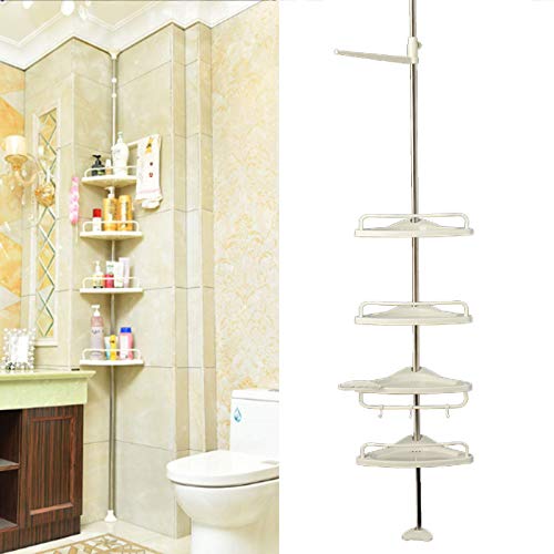 Lsmaa 4 Stufe einstellbar Teleskopholz-Badezimmer-Organizer-Eckregal-Duschhelf-Caddy-Halter 100cm Cover