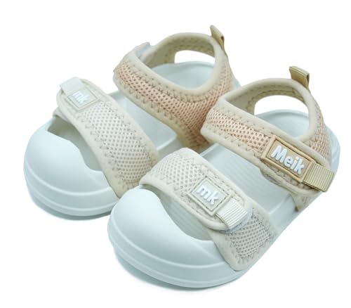 Meik Mangni Unisex Kinder Sandale Jungen Sommer Strand Sandalen Geschlossene Zehen Mädchen Lauflernsandalen Rutschfest Barfuß Sandal Beige Gr.23-24 EU