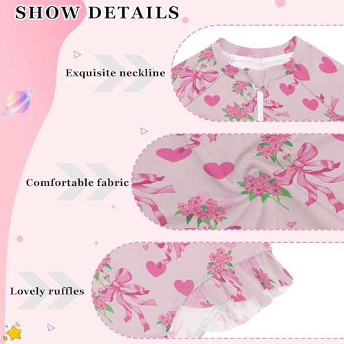 Pink Bows Flowers Girls Long Sleeve Rashguard Swimsuit UV Protection One-Piece Swimwear Bathing Suit B04051174