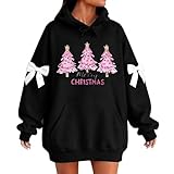 Sudaderas con capucha de Navidad para mujer, sudadera de Navidad con capucha, estampado de copa de vino tinto con purpurina, suéteres de Navidad con bolsillo, suéter de manga larga para mujer