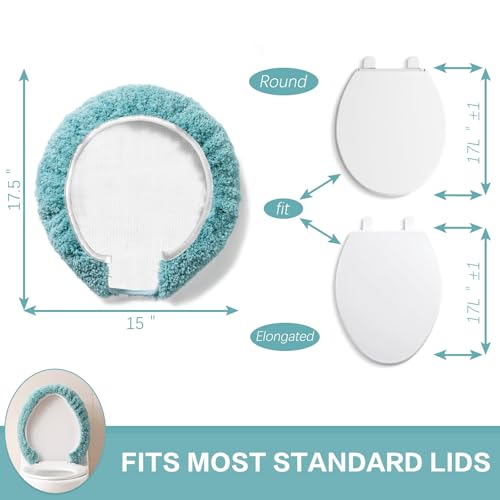 Image of Microfiber Toilet Lid Cover, 17.5 inchx15 inch Fits Round Oblong and Elongated | Toilet Seat Covers for Bathroom, Machine Washable, Decorative Fuzzy fur Look Round Toilet Seat Cover Extra Soft Absorbent