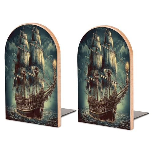 Sujetalibros náuticos de madera con base de metal para estanterías 2