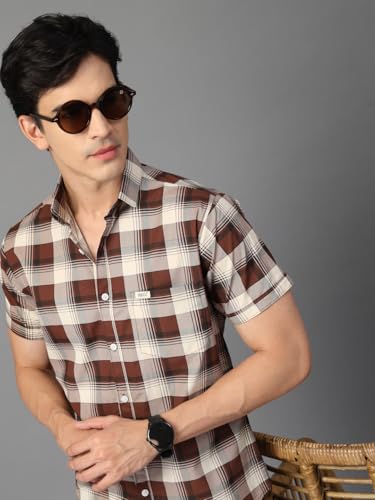 Image of Majestic Man Men's Slim Fit Premium Pure Cotton Plaid Check Half Sleeve Casual Shirt