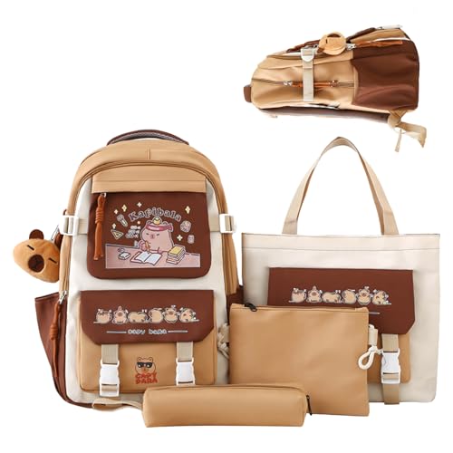 Mochila Kapybar - Capacidad Escolar con Lápiz, de Hombro y Mochila Escolar para Niños | Para Niños y Niñas Aula Estudiante Viajes Compras Camping de Cumpleaños, B, se