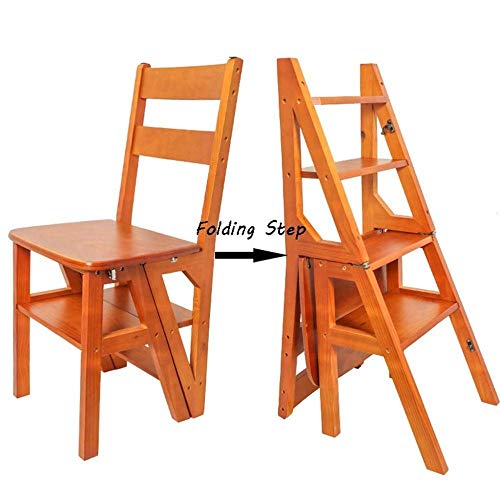 Taburete plegable de madera con 3 niveles para pie y biblioteca 6