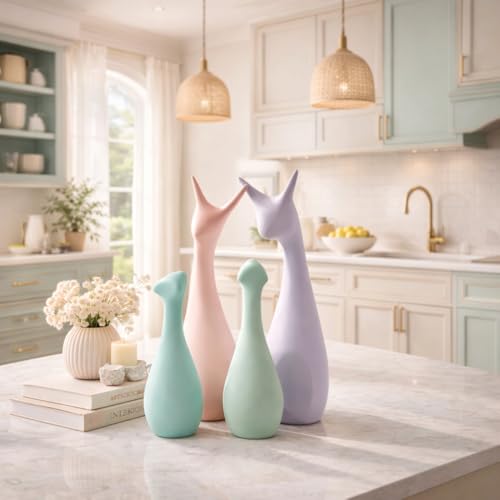 Image of Xtore Ceramic Home Decor Lucky 4 Deer Family Figurine with Supreme Matte Finish | Pastel Color | for Home /Office /Living Room /Kitchen /Gifting - (Set of 4, Multicolor)