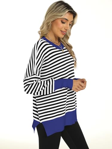 Image of ANRABESS Women Oversized Sweaters Batwing Long Sleeve 2026 Fall Outfits Crewneck Casual Knit Side Slit Fashion Pullover Top