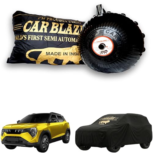 Image of CARBLAZER Portable & Semi-Automatic Full Body Car Covers - Heavy Duty Device | Dust Proof | UV Safe | Water Resistant | Anti-Theft & Scratch Proof Covers, Compatible for Mahindra XUV 3XO - Black
