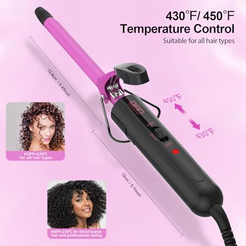 Image of 1 /2 Inch Ceramic Small Curling Iron for Short Hair, 13mm Thin Curling Iron | 13mm Small Barrel for Tight Curls, 450F /430F Dual Heat Settings, Dual Voltage, Pink