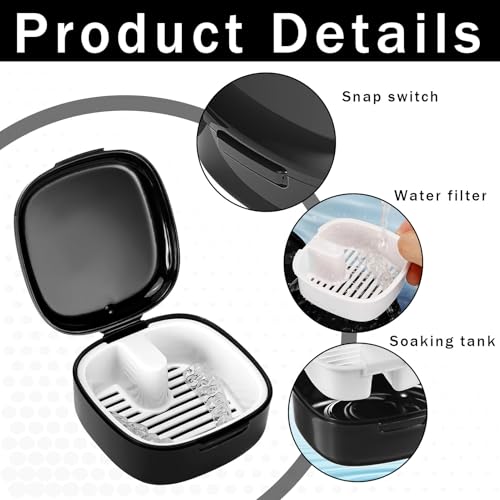 Gebissdose,Prothesendose Abdeckung,Zahnprothesen Box,Zahnspangendose,Zahnspangenbox,Zahnprothesenbox Mit Sieb,Tragbare Prothesendose Abdeckung,Für Die Aufbewahrung Von Zahnersatz (Schwarz)