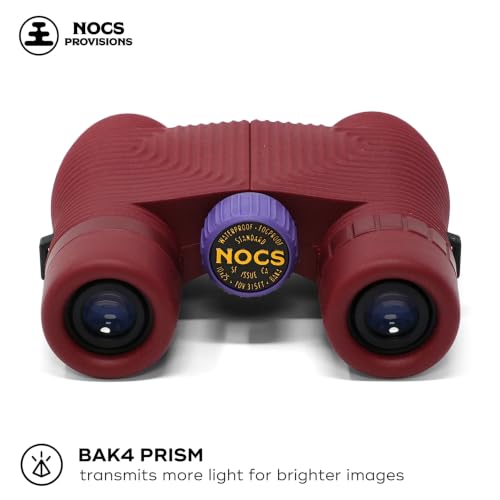 Image of Nocs Provisions Standard Issue 10x25 Waterproof Binoculars, 10X Magnification, Bak4 Prism, Wide View Multi-Coated Lenses for Bird Watching, Hiking & Backpacking - Sacrodes Red