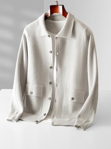 Cardigan Men's Fall/Winte Polo Neck Sweater Long Sleeve Knitted Casual Sweater Solid Color(White,X-Large)3