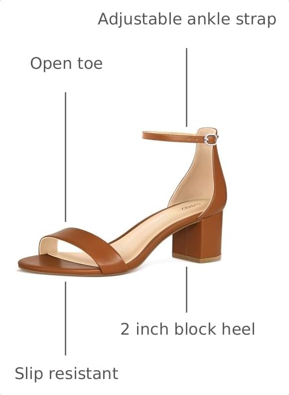Image of PIZZ ANNU Women's Low Block Chunky Heels Sandals Comfortable Open Toe Ankle Strap Party Dress Pump Shoes Strappy Buckle Heeled Sandal with 2 Inches Tall Thick Heel Design