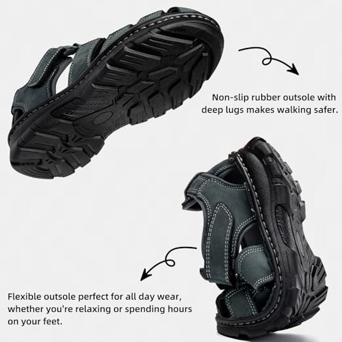 Image of KOIMED Men's Hiking Leather Sandals Closed Toe Water Shoes For Summer Athletic Outdoor Walking Sports Trail River Fishing Wide Adjustable Waterproof Arch Support