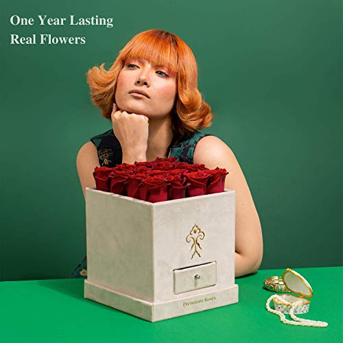 Premium Roses| Real Roses That Last a Year | Fresh Flowers| Roses in a Box (White Box, Medium)