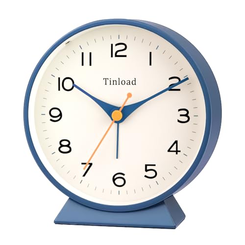 Image of Tinload 4.5 inch Battery Operated Retro Analog Alarm Clock, Small Silent Bedside Desk Clock,Lighted on Demand, Battery Operated, Snooze, for Living Room, Bedroom, Bedside, Desk(Blue)