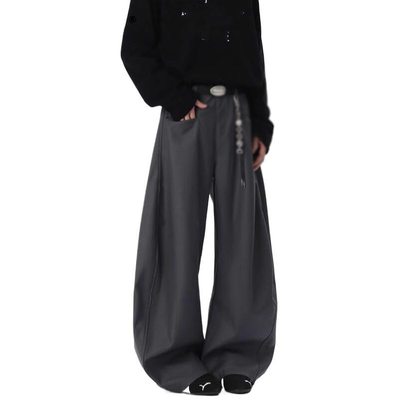womenmen Spring and Fall Loose Wide Leg Casual Pants Grey XXL