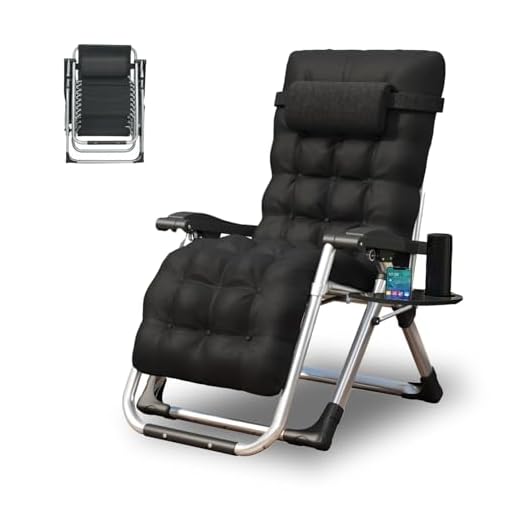 TRIOBLADE Outdoor Reclining Zero Gravity Chair with Cup Holder & Cushion, Adjustable Sun Loungers Folding Recliner Garden Chairs for Patio Garden Beach Support 200kg (Black)
