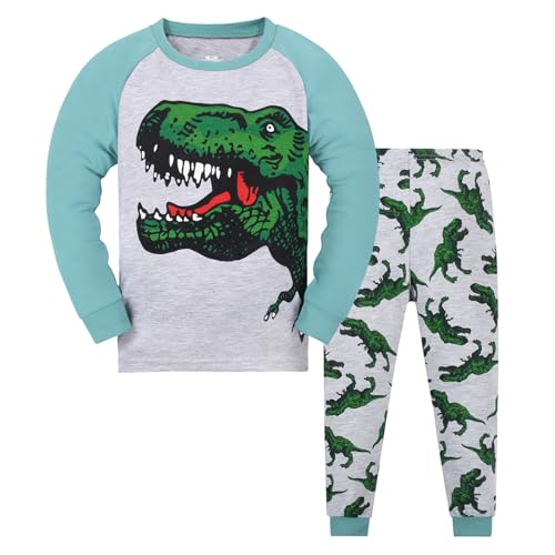Pijamas para niños pequeños de algodón de Dinosaurio de 2 Piezas de Tren para niños pequeños Ropa de Dormir otoño Invierno Conjunto de Ropa Trajes Mascota