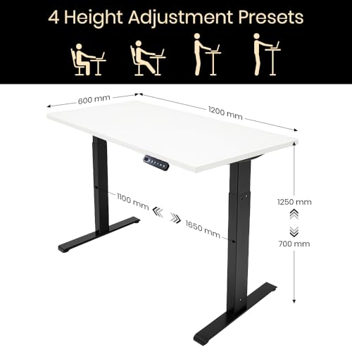 Image of Pulse Electric Height Adjustable Table Standing Desk with 4 Memory Presets| 1200 X 7500 CM (25mm White Top & Black Frame)| 80KG Wt Cap| 3 Year Warranty| Adaptor Hanger, Headphone & Cup Holder