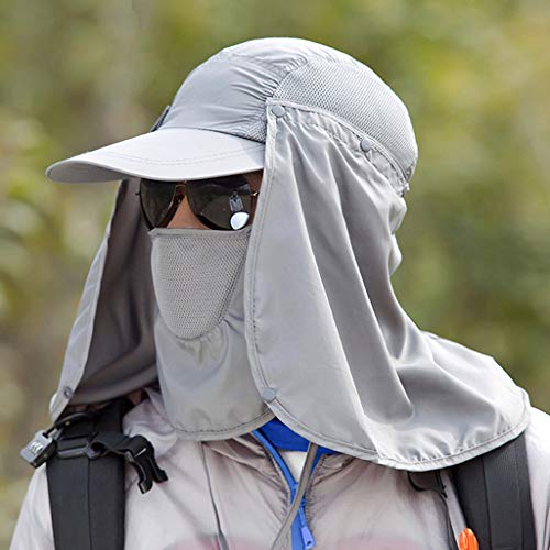 homozy Boné De Beisebol Camping Boonie Orelha De Pesca Neck Flap Face Cover Visor Sun Hat - cinzento