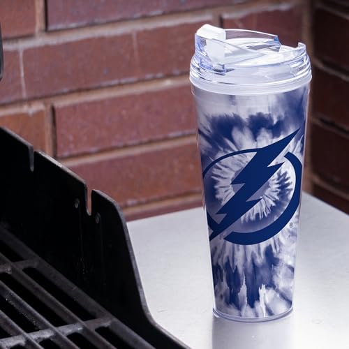 Image of Rico Industries NHL Hockey Team Color Tie Dye 24oz Metallic Acrylic Tumbler with Hinged Lid, Officially Licensed Double Wall Tumbler with Straw