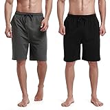 HomyComy Herren 2er-Pack Schlafshorts Gestrickte Schlafanzughose Pyjamahose kurz Baumwolle Lounge-Hose Nachthose Freizeithose mit Taschen