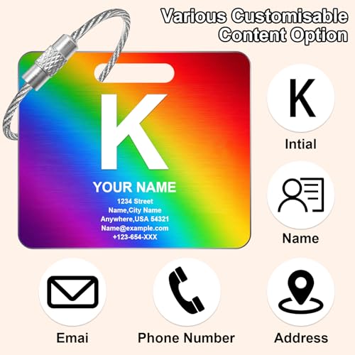 4 PCS Custom Luggage Tags for Suitcases,Metal Personalized Suitcase Tags,Travel Essentials,International Travel Must Haves,Custom Backpack Name Tags for Kids (Large,Rectangle)2